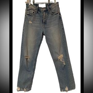 Mother Jeans The Tomcat Sz 25 Button Fly Distressed Frayed Ankle Light Wash